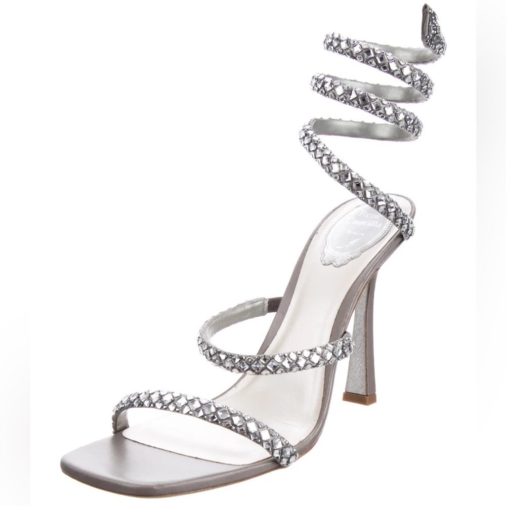 RENÉ CAOVILLA Cleo Snake Chrome Stiletto
Crystal Gladiator Sandals Size: 41